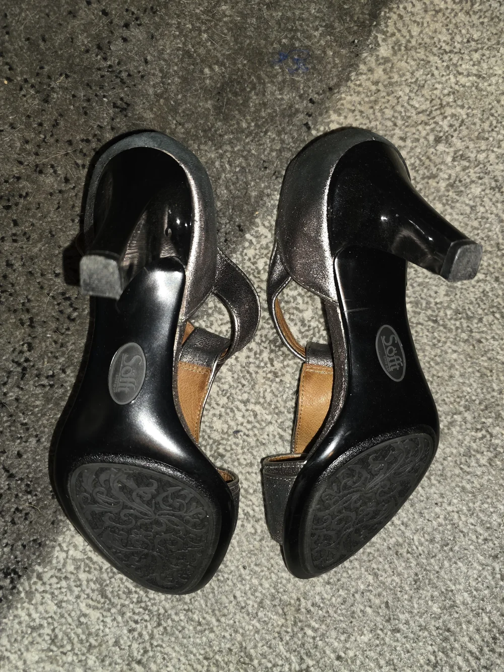 Sofft Metallic Pewter Open-Toe Ankle-Strap Heels